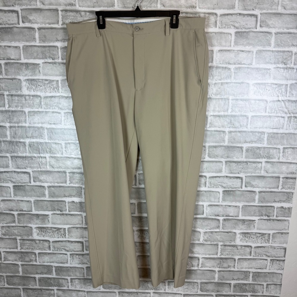 FootJoy Mens Performance Golf Pants Khaki Tan 40x30 Flat Front Stretch FJ Logo